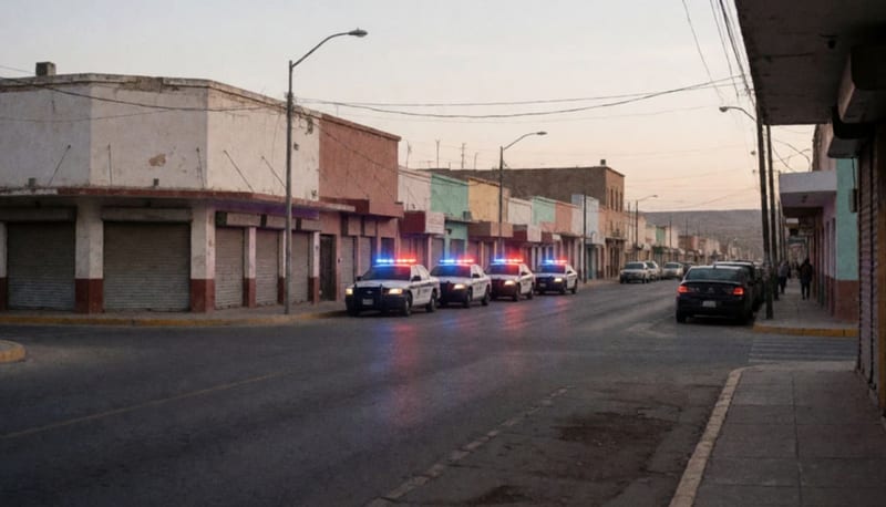 Patrullas estacionadas en una calle nocturna de un municipio del norte con las luces rojas y azules encendidas