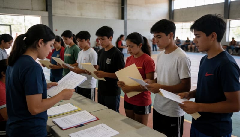 Jóvenes deportistas y ciudadanos dentro de una instalación deportiva municipal de Delicias