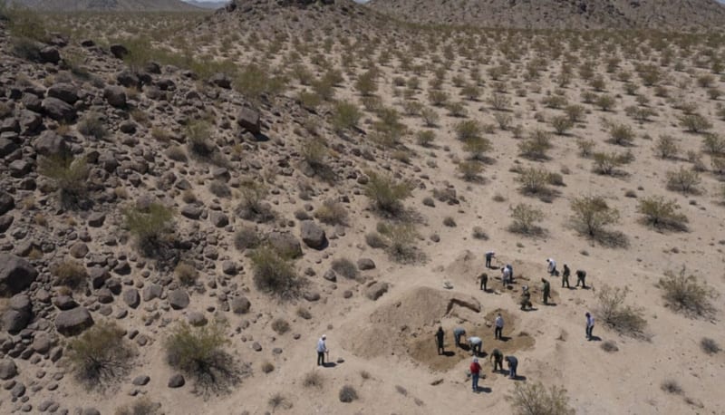 Zona desértica del noroeste de Chihuahua con equipos de búsqueda realizando operativos en terreno árido