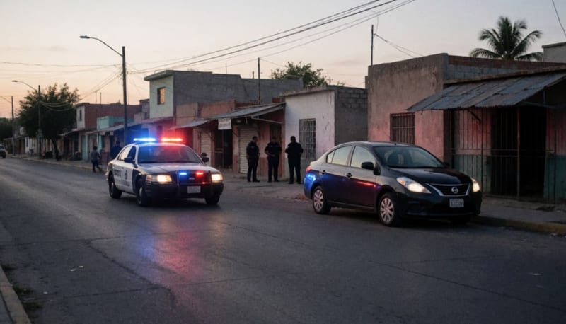 Patrulla municipal con luces activadas en una calle residencial durante la detención de un conductor