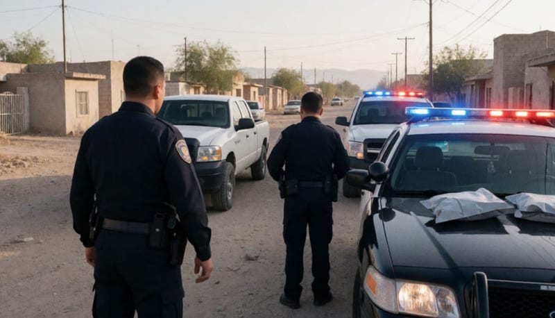 Agentes de seguridad realizando inspección de vehículos durante un operativo en barrio residencial del desierto chihuahuense