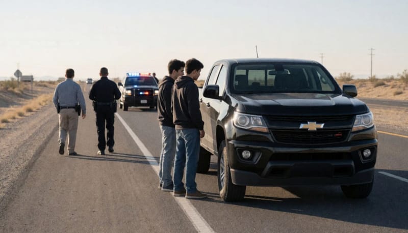 Camioneta Chevrolet Colorado negra detenida sobre la carretera federal entre Juárez y Ascensión durante el operativo policial