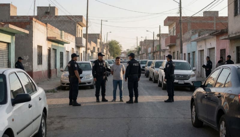 Elementos policiales realizando un operativo en una calle de la ciudad de Chihuahua durante una detención