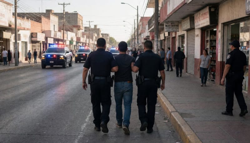 Agentes de seguridad realizando un operativo en una calle del centro de Delicias