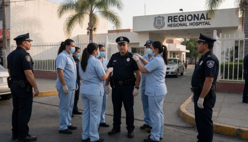 Oficial de policía recibiendo atención médica en las instalaciones del hospital regional