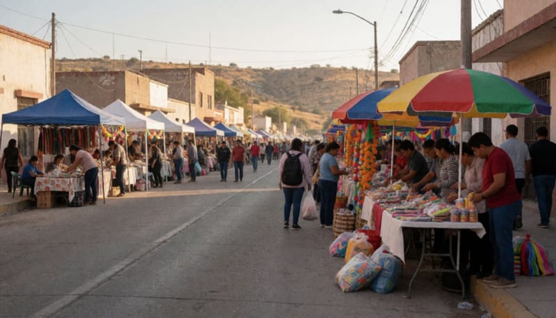 Puestos de vendedores instalados sobre una avenida de Delicias durante las festividades
