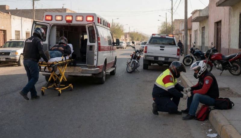 Paramédicos atendiendo a motociclistas lesionados en diferentes puntos de la ciudad durante operativo de emergencia