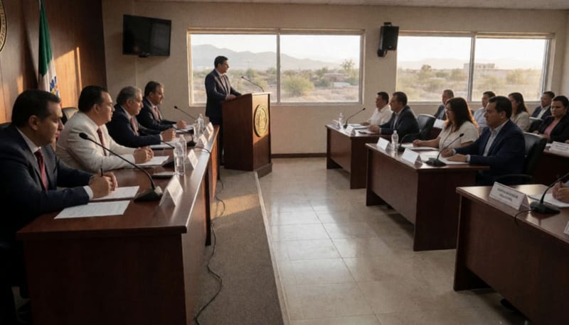 Consejales reunidos en sesión de cabildo en la Casa de la Cultura de Nuevo Casas Grandes