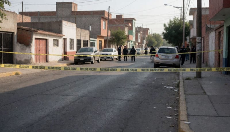 Callejón acordonado por corporaciones de seguridad en una colonia chihuahuense durante investigación