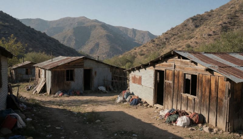 Casas rurales abandonadas en la región montañosa de la Tarahumara chihuahuense