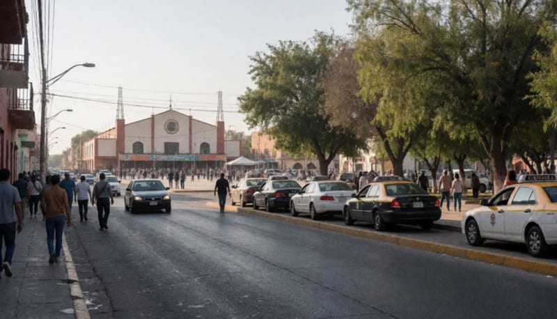 Avenida con circulación vehicular normal y peatones en zona de la Expo Feria de Camargo