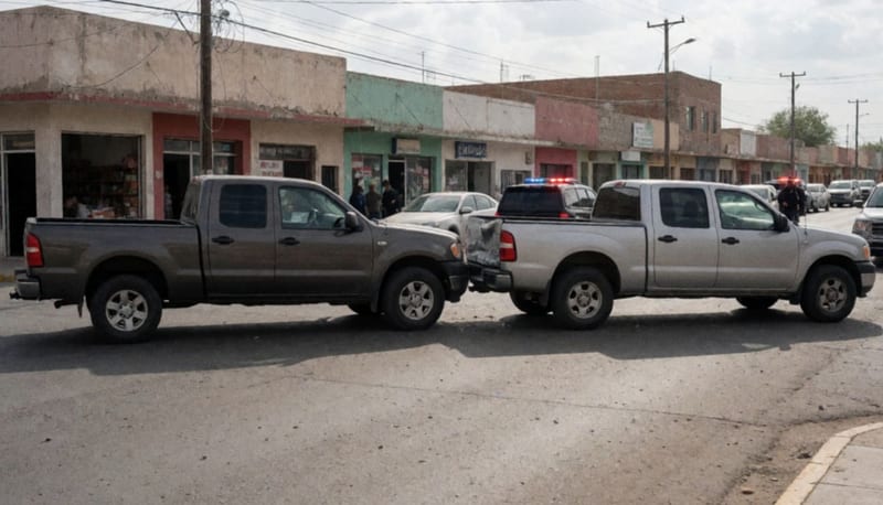 Dos camionetas colisionadas en un cruce de avenidas, con daños en la parte trasera de una de ellas