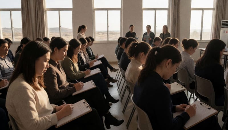 Docentes asistiendo a un taller de capacitación en el interior de una escuela primaria