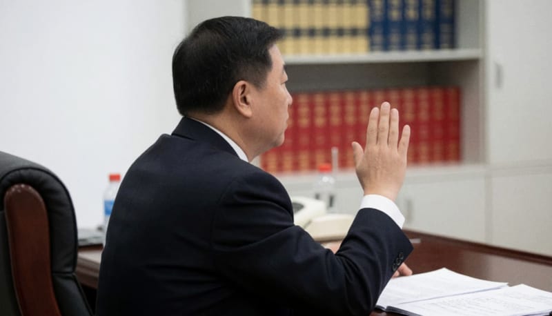 Funcionario judicial en posición neutral durante una reunión administrativa