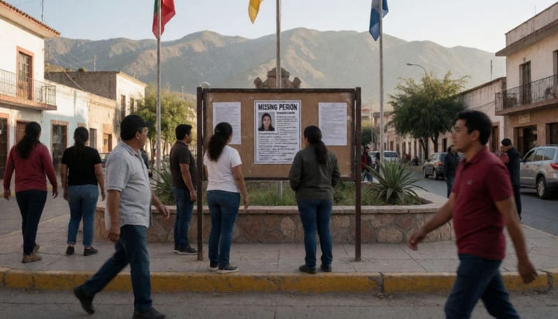 Cartel de búsqueda de persona desaparecida exhibido en plaza de pueblo de la sierra chihuahuense