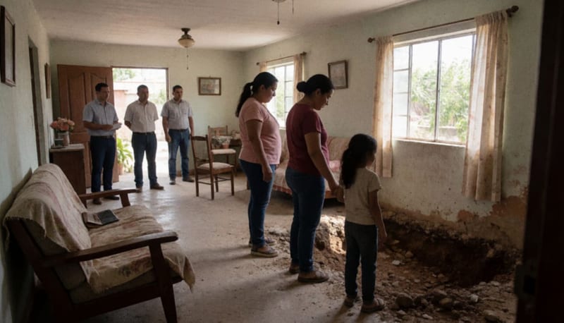 Interior de una vivienda con agentes ministeriales durante un operativo de cateo en colonia de Chihuahua