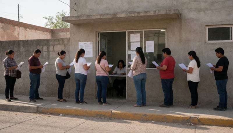 Personas formadas en fila dentro de una oficina municipal esperando su turno para realizar trámites