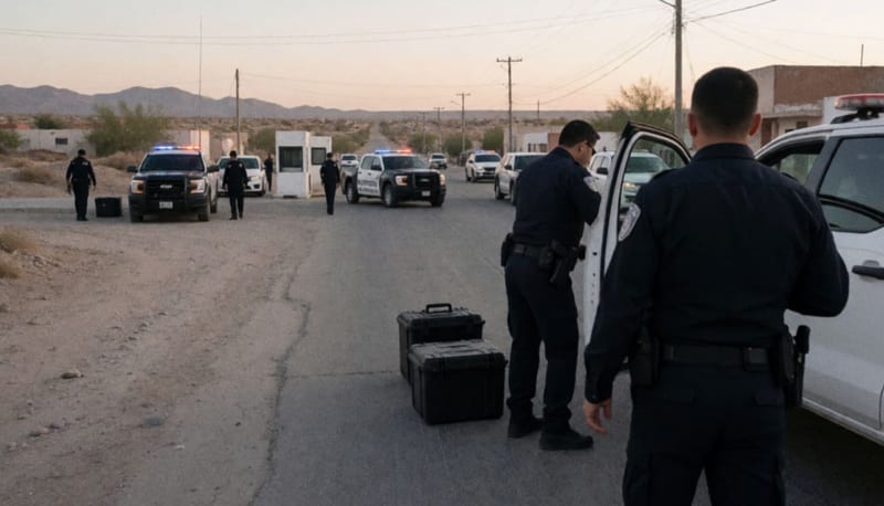 Operativo policial en un punto de control de la región desértica del noroeste de Chihuahua