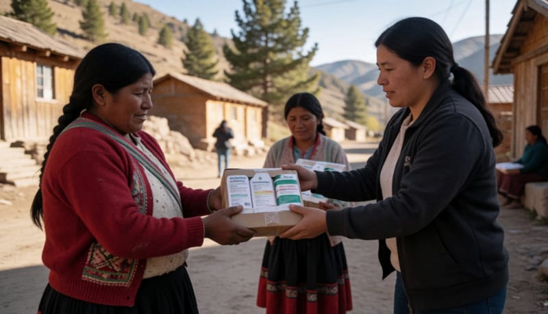 Madre rarámuri recibiendo suplementos nutricionales en una comunidad de la Sierra Tarahumara durante la jornada de atención