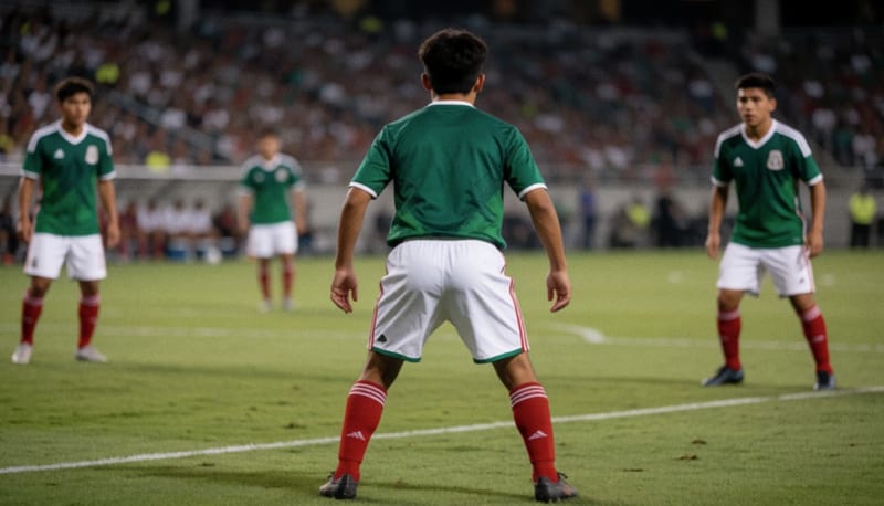 Futbolista en la cancha durante un partido oficial con la Selección Nacional