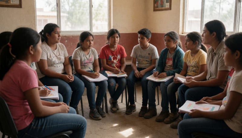 Menores participando en una sesión de apoyo emocional en un espacio comunitario