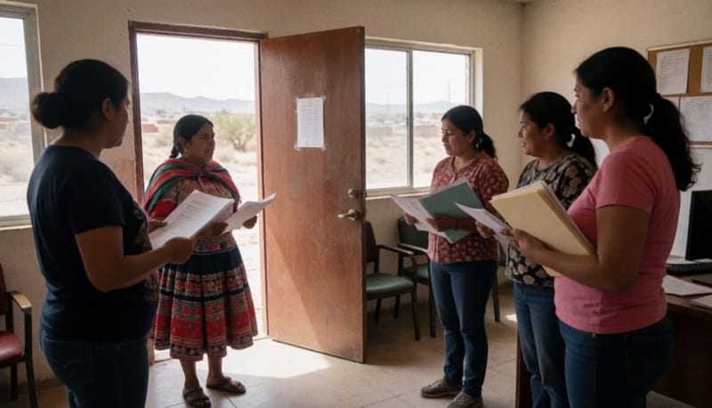 Gobernadora indígena en gestiones comunitarias para trámites de documentos en Camargo