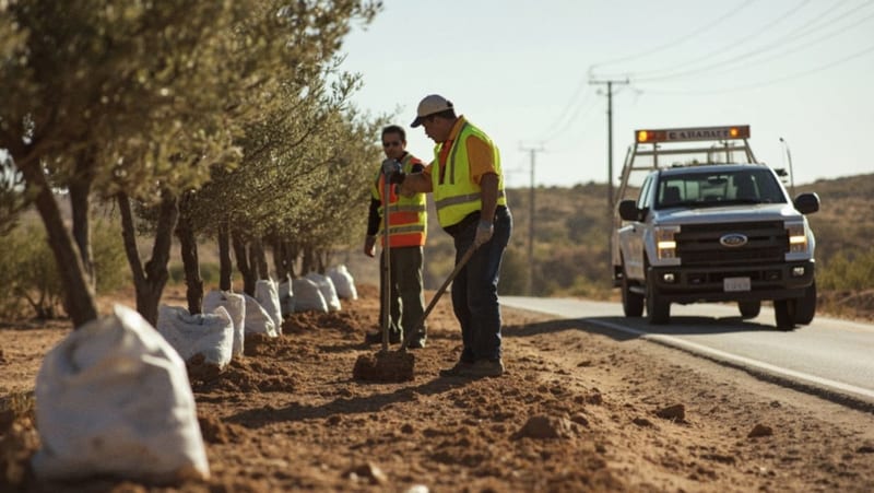 Gobierno de Parral mejora acceso a la ciudad con plantación técnica de olivos