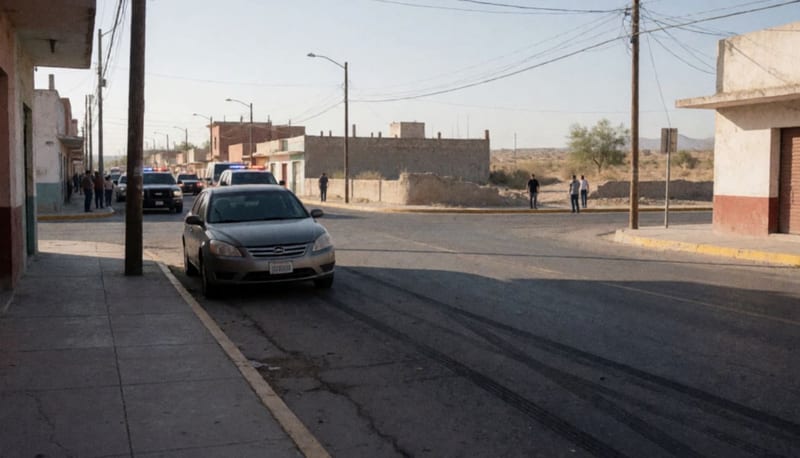 Automóvil gris estacionado en una calle de Camargo con marcas de frenado visible en el asfalto