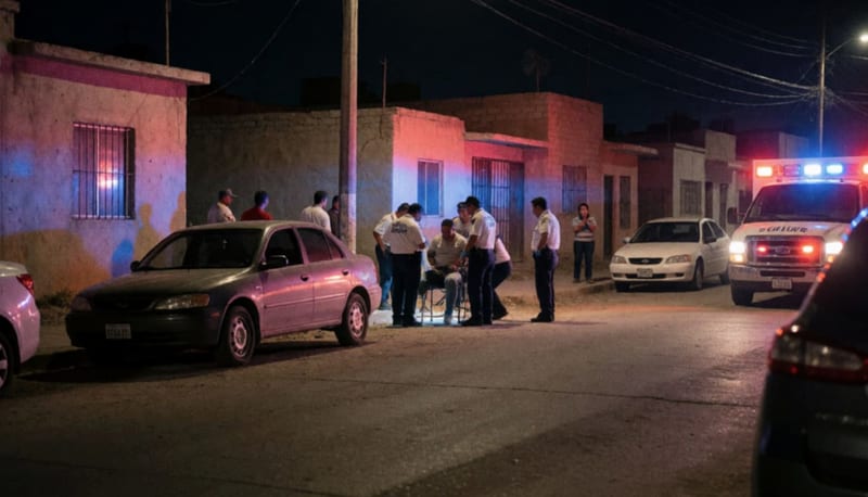 Paramédicos atendiendo a un herido en una calle de la colonia Los Girasoles durante la noche