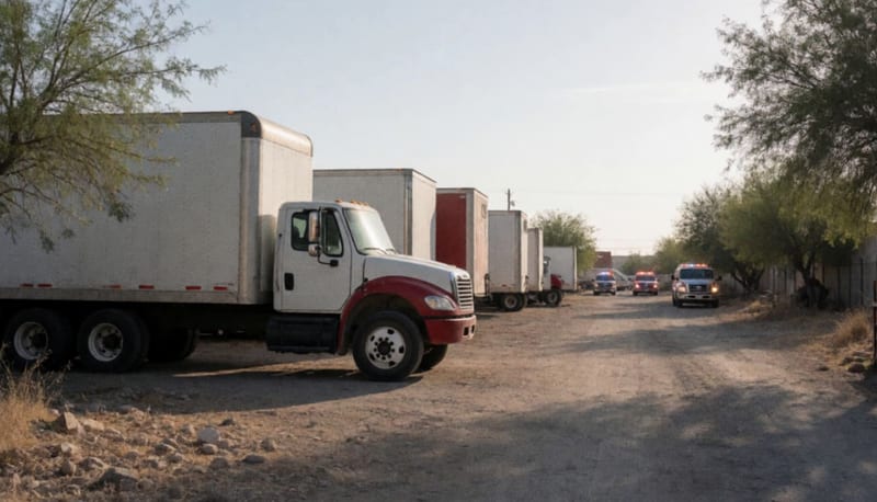 Tractocamión estacionado en los patios industriales de una empresa de transporte en Delicias