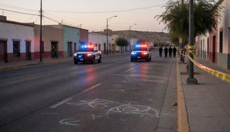 Patrullas con luces activadas en una avenida de Chihuahua durante un operativo de investigación