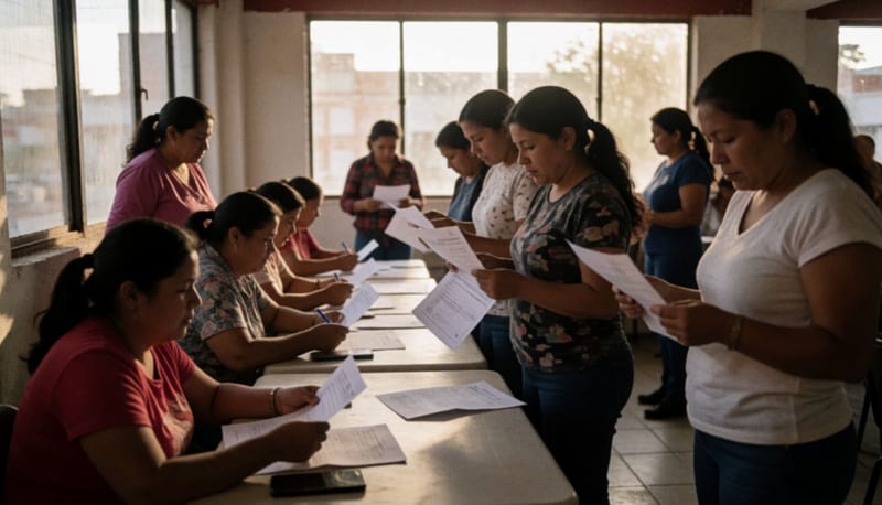 Ciudadanos en espera de trámites electorales en un espacio cívico de la región