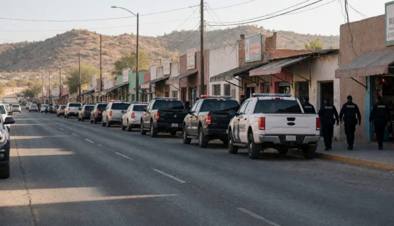 Patrullas estacionadas en una calle del municipio durante operativos de vigilancia en la región noroeste