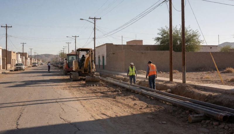 Trabajos de excavación en calle de Camargo para instalación de tuberías y equipos de distribución de agua