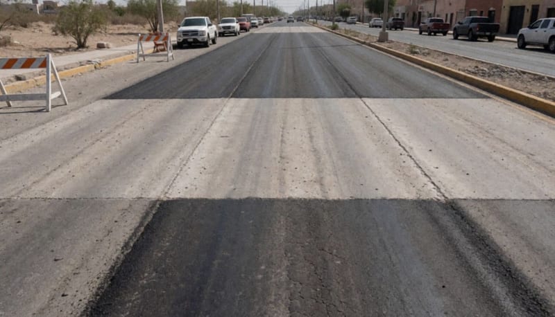 Bulevar con tres carriles reabiertos tras reparación de pavimento en zona de trabajo