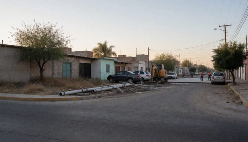 Trabajos de mantenimiento en tuberías de agua sobre una calle de la ciudad