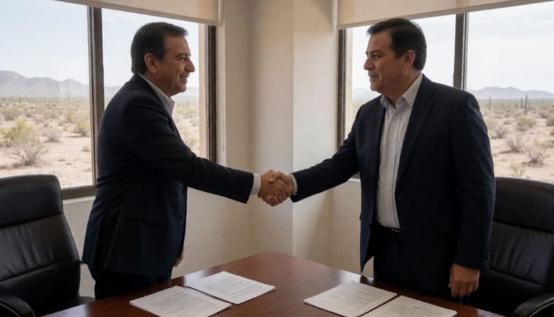 Representantes de la JMAS y CMIC sellan el acuerdo de colaboración en una oficina durante la ceremonia de renovación