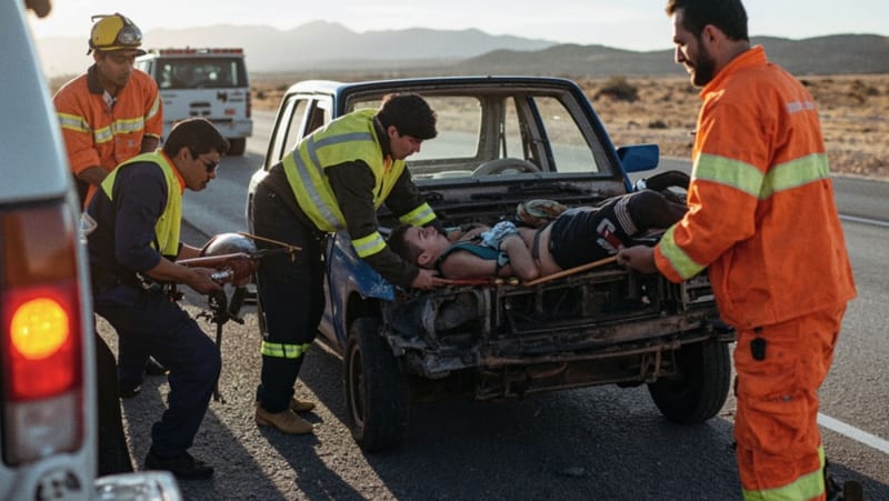 Joven mecánico sobrevive tras quedar prensado por un vehículo en la carretera Parral–Matamoros