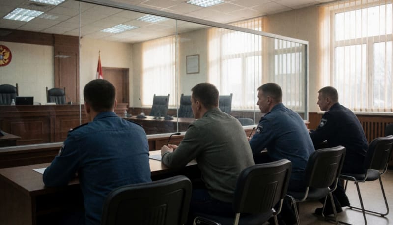 Agentes en el interior de una sala de audiencias frente a un juzgado de control