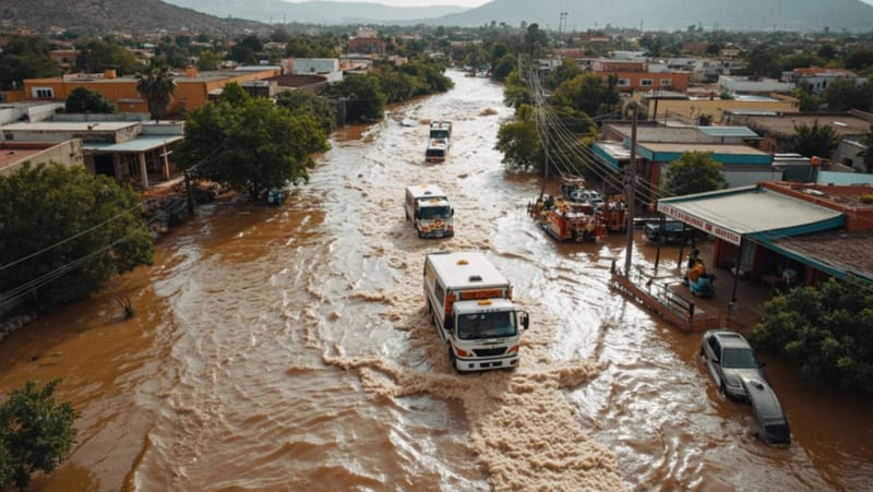Lluvia torrencial arrastra vehículos y activa operativos de emergencia en Parral