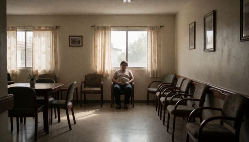 Mujer en el interior de un centro de rehabilitación durante la mañana
