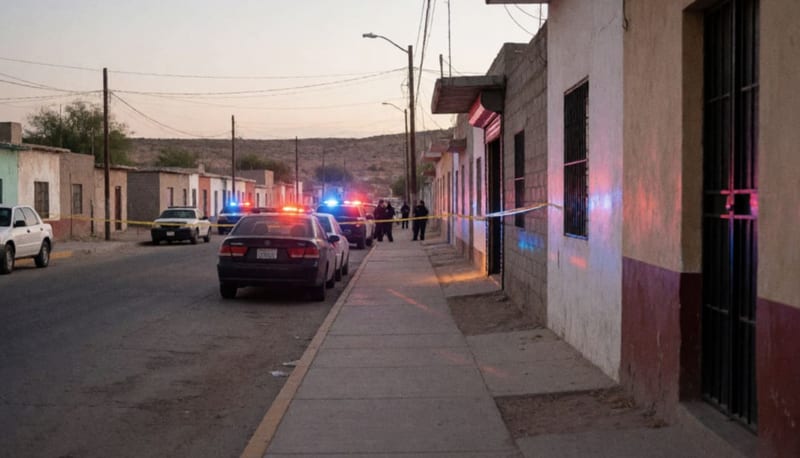 Callejón residencial con luces de emergencia en la noche en una ciudad del norte de México