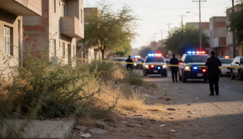 Zona acordonada con luces de emergencia en una colonia de la ciudad durante la tarde