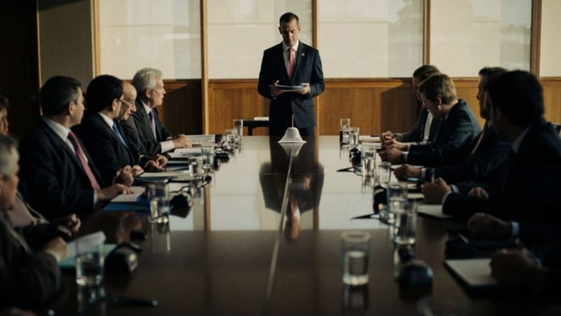 Funcionarios municipales reunidos alrededor de una mesa de conferencias durante sesión plenaria