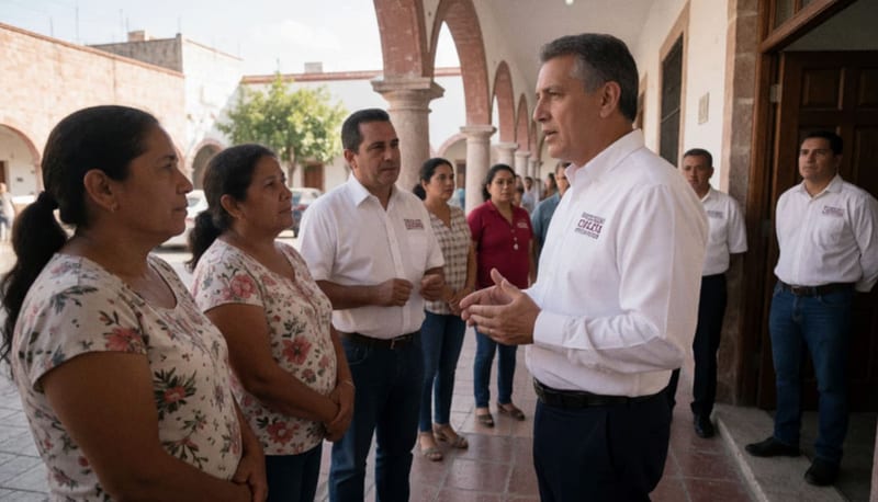 Regidor conversando con ciudadanos en espacios de atención al público en el municipio