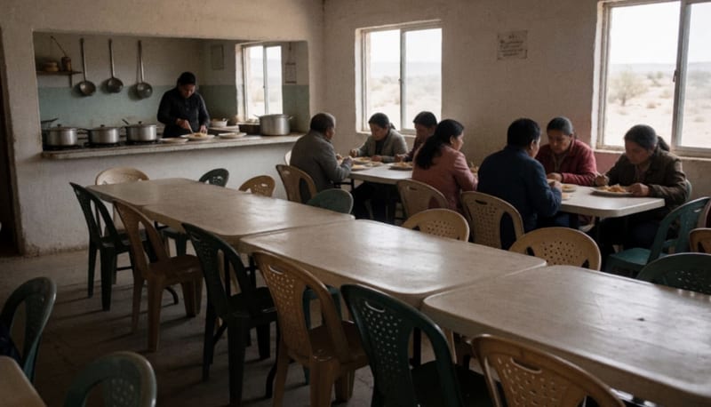 Comedor comunitario con mesas y sillas donde se sirven alimentos a habitantes del municipio