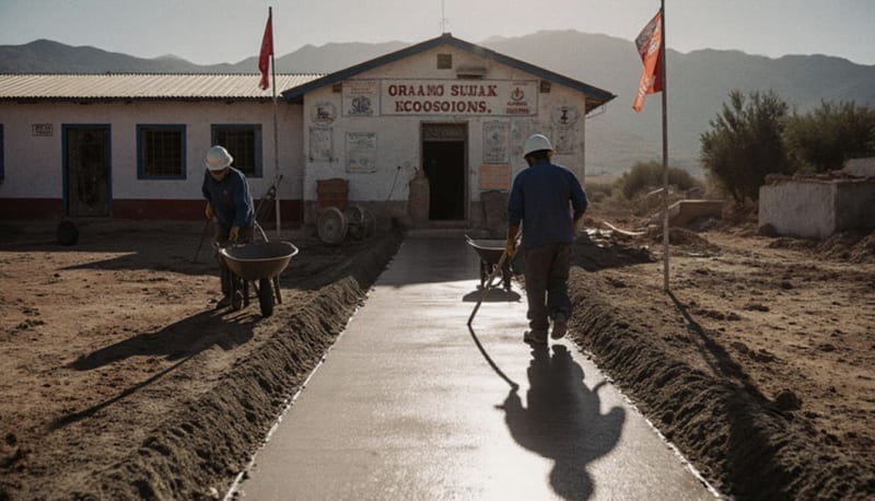 Meoqui construye banquetas en el CBTA 147 para mejorar la seguridad de estudiantes