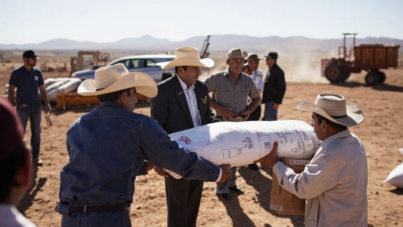 Meoqui recibe entrega de fertilizante, maíz y alimento para ganado