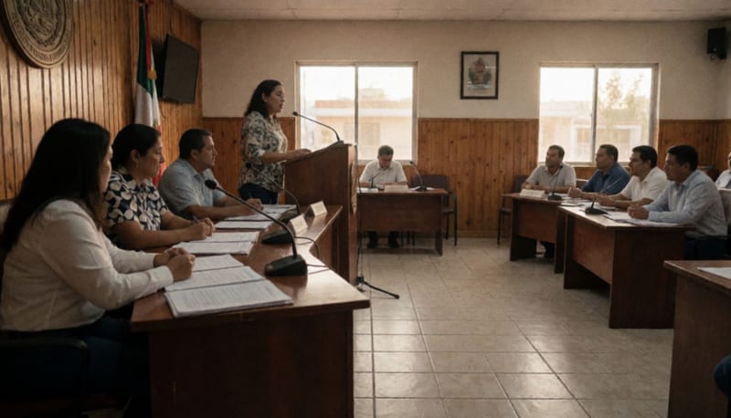 Alcaldesa presentando documentos ante los integrantes del Cabildo en sesión solemne municipal