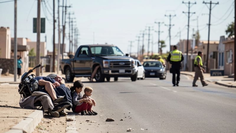 Motocicleta se pasa el alto y es impactada por una camioneta en Camargo; hay cuatro lesionados leves